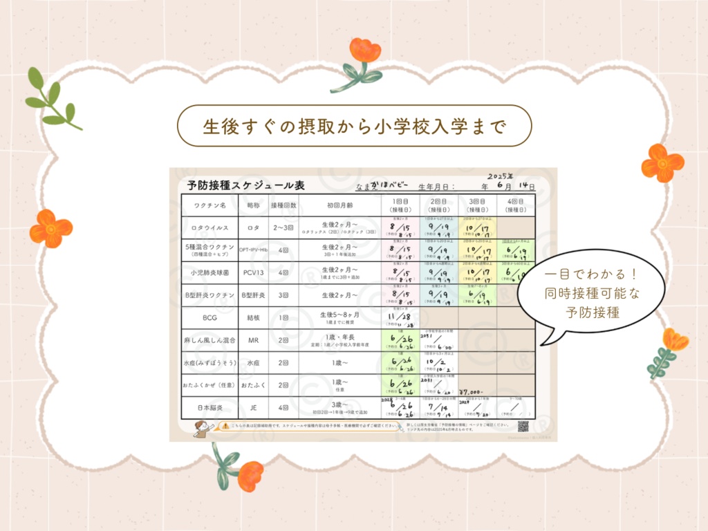 わかりやすく一目で把握◎予防接種スケジュール表【PDF】※両面印刷推奨