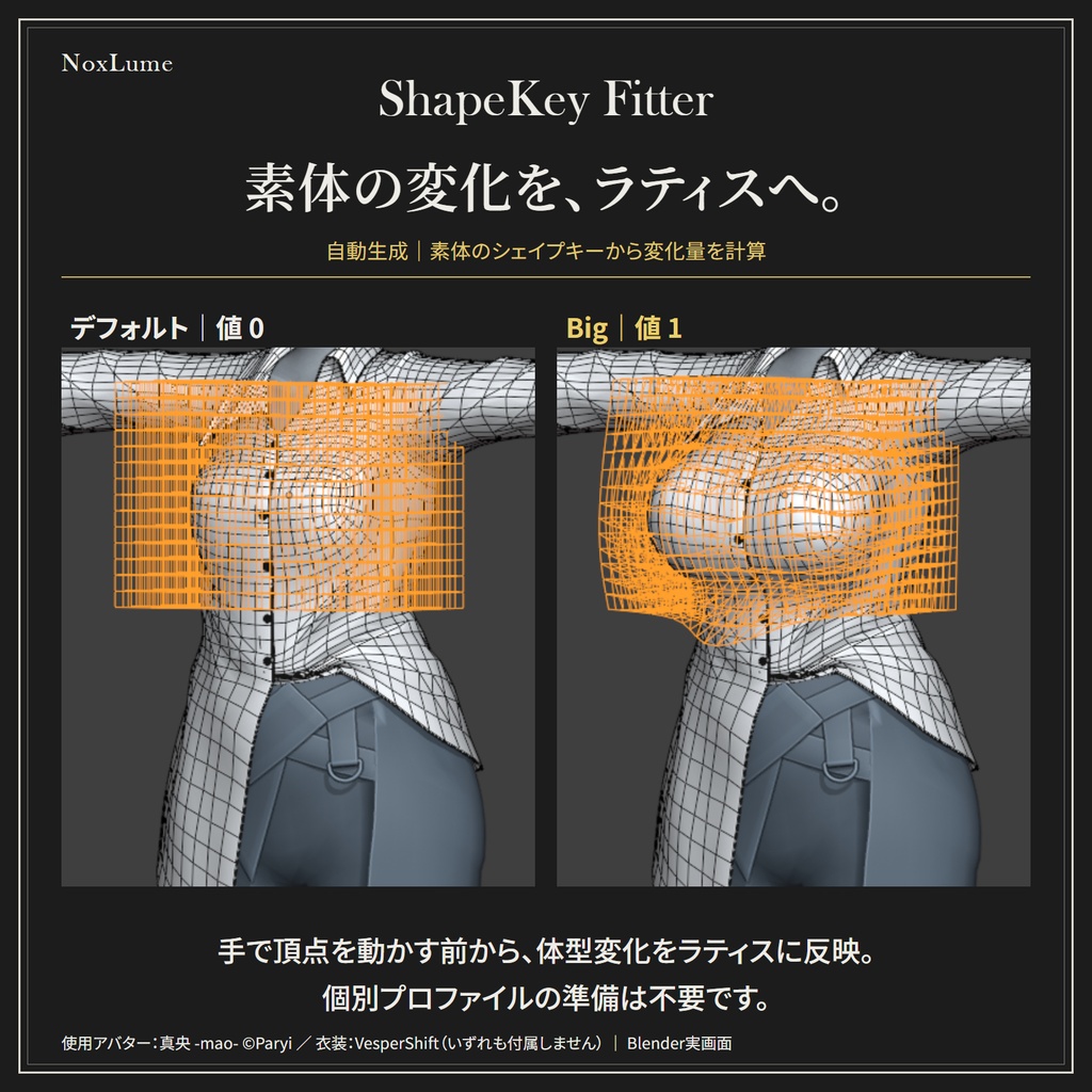 【BlenderAddon】NoxLume_ShapeKey_Fitter【販売記念セール】