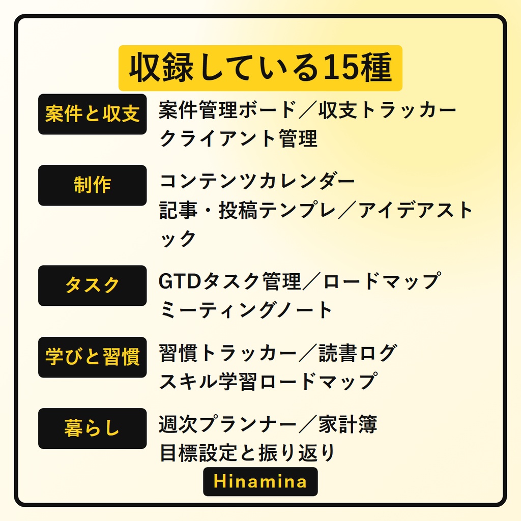 Notionテンプレート 15種の作り方|家計簿・読書ログ・習慣トラッカー・タスク管理・案件と収支(プロパティ表とビュー設定つき/複製リンクではありません)