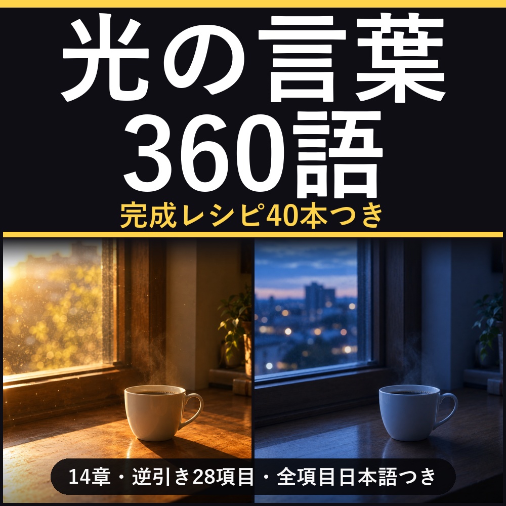 光と影のプロンプト辞典｜AI画像の「なんかAIっぽい」を直す光の言葉360語＋完成レシピ40本 ChatGPT/Midjourney/Stable Diffusion対応