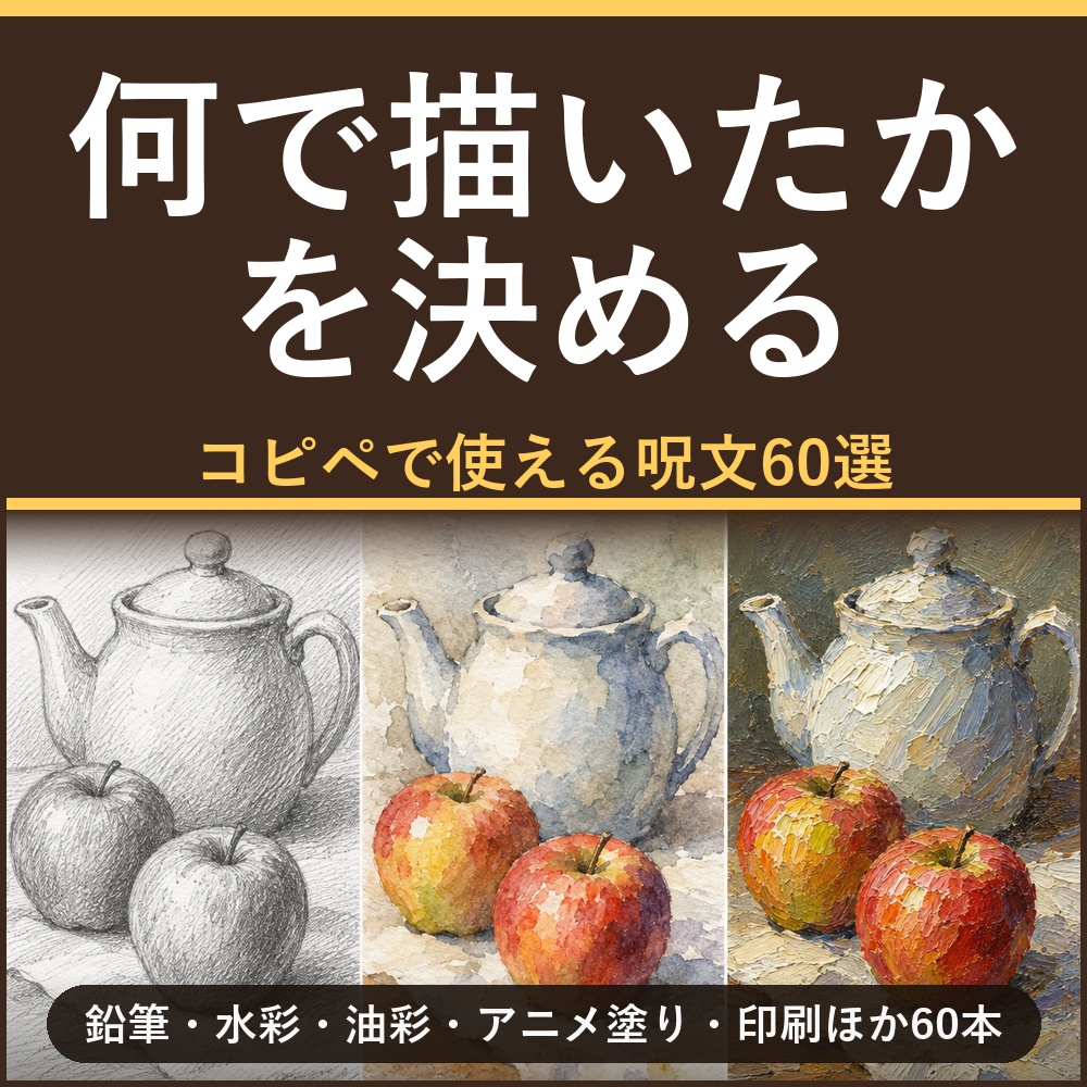 【何で描いたかを決める】AI画像生成プロンプト60選 画風・タッチ編｜鉛筆/水彩/油彩/アニメ塗り/印刷など60本