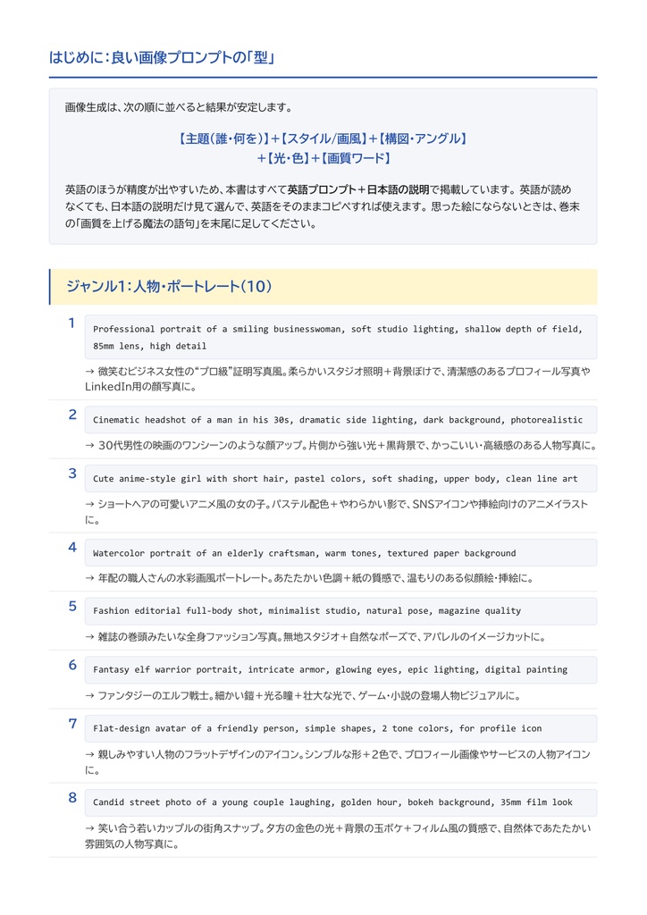 【16冊ぶんをひとつに】AI画像生成プロンプト840本+光の言葉360語|キャラ/背景/構図/画風/衣装/動物/色/文字/直し/TRPG