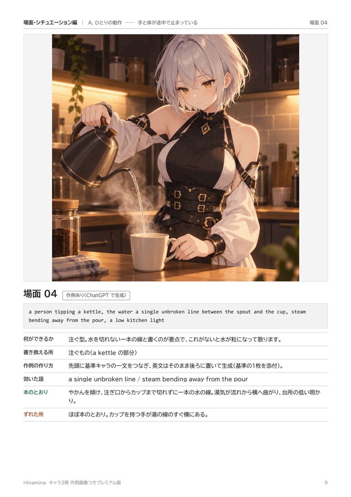 【作例画像つき】AI画像生成プロンプト キャラ3冊 プレミアム版|英語プロンプト198本・作例196枚(同じキャラ169枚・設定資料・衣装差分・場面)