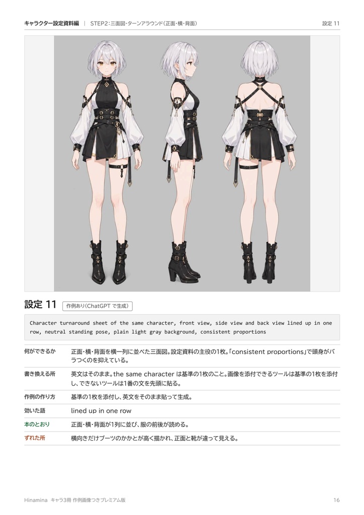 【作例画像つき】AI画像生成プロンプト キャラ3冊 プレミアム版|英語プロンプト198本・作例196枚(同じキャラ169枚・設定資料・衣装差分・場面)