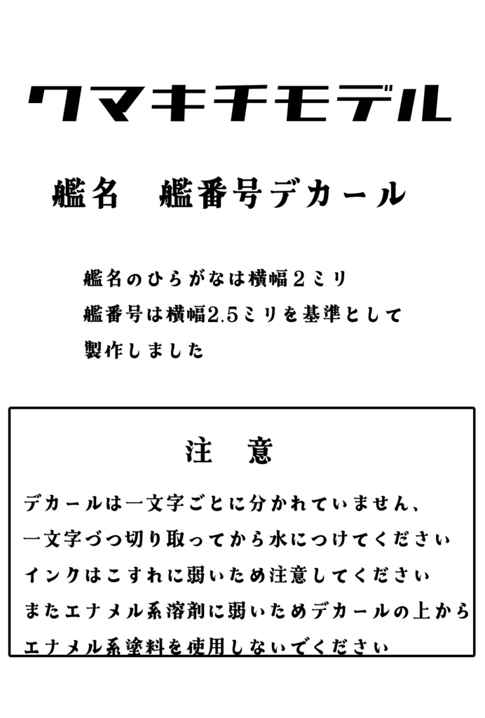 艦名　艦番号デカール