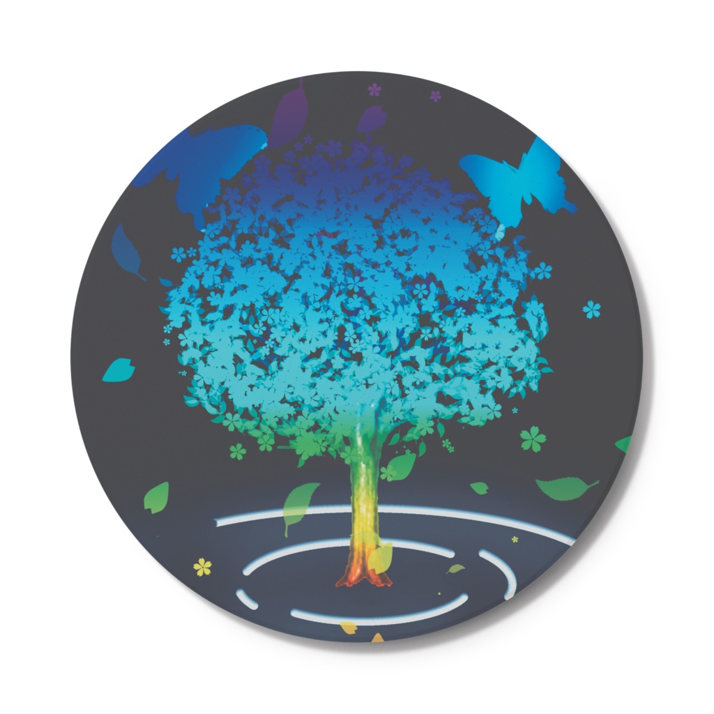 水面に立つ幻想的な木を飛ぶ蝶