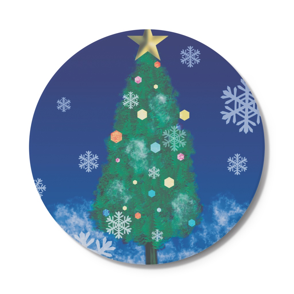 雪の夜空のイルミネーションツリー