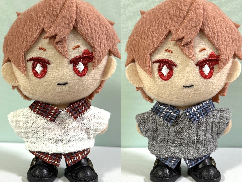 重ね着風ニット(ホワイト/グレー)【10cm ぬい服】