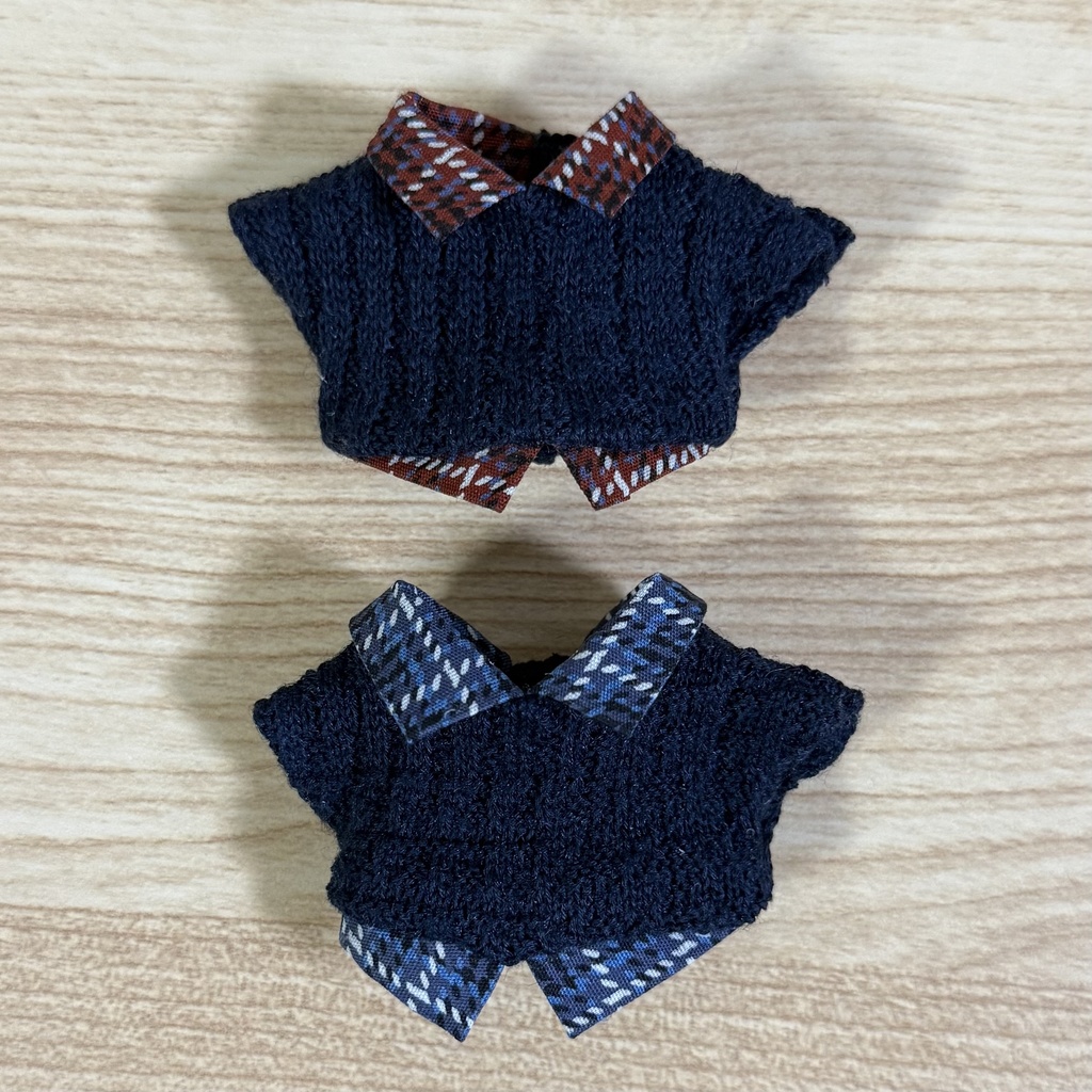 重ね着風ニット(ネイビー)【10cm ぬい服】