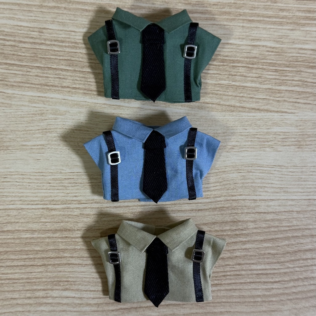 ネクタイ付きサスペンダーシャツ【10cm ぬい服】
