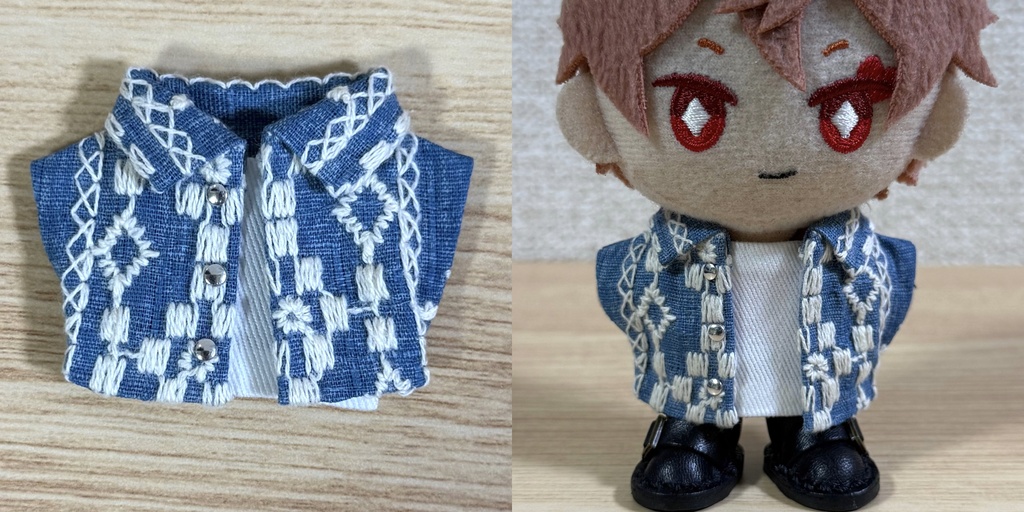 刺繍前開きシャツ(簡易インナー付き)【10cm ぬい服】