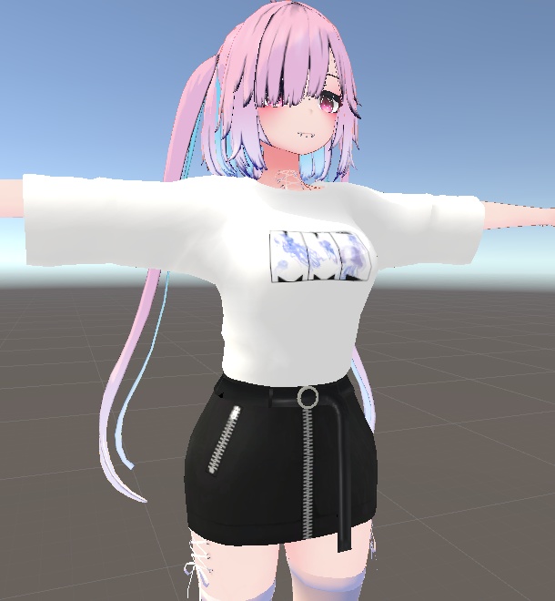 クラゲTシャツ&レザースカート