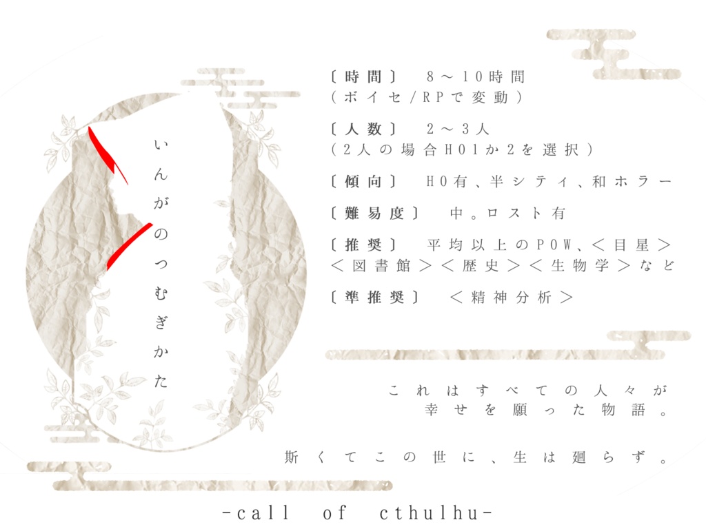 【CoC】姻果の紡ぎ方【シナリオ+画像】