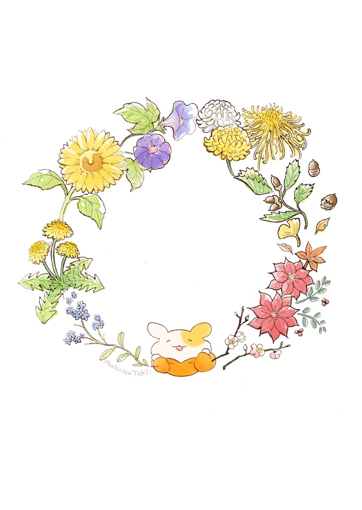 ポストカード　四季の花とたきはむ