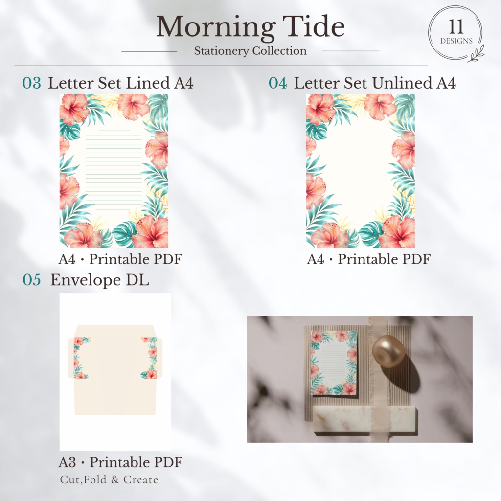 Morning Tide Stationery Collection 水彩デジタルペーパー 11データセット(3PNG/8PDF)