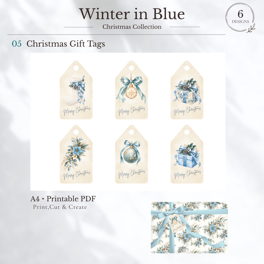 Winter in Blue Christmas Collection 水彩デジタルペーパー 6データセット(2PNG/4PDF)