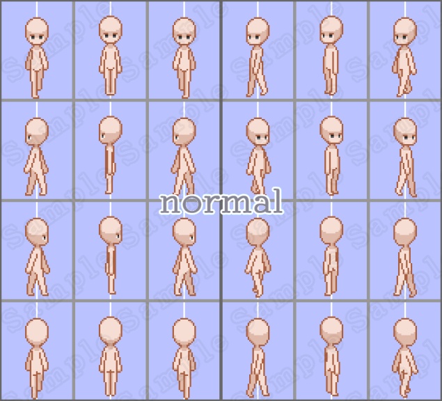 32px向け キャラチップ素体集 8方向3パターン&5パターン