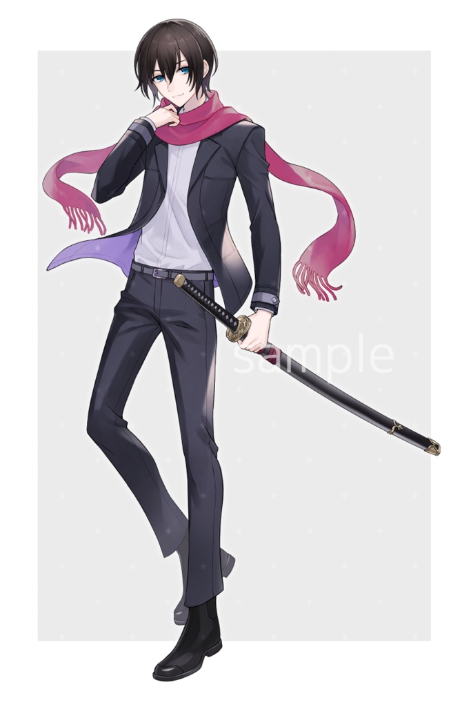 【立ち絵素材】黒髪赤マフラーの青年