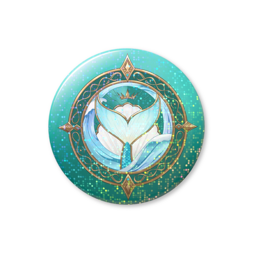 海底宮殿に住む人魚たちの紋章・缶バッチ(シリーズ「秘密のクリスタル宮殿」)