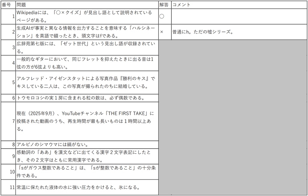 クイズ問題集『世界はそれを問いと呼ぶんだぜ』