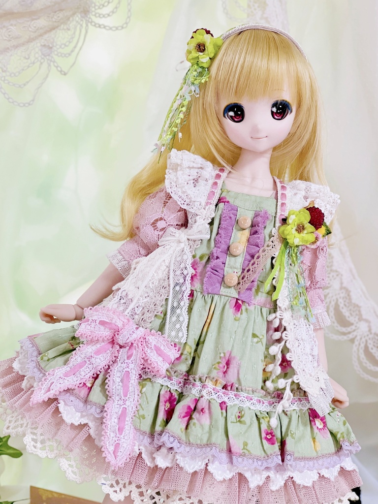 MDD 森ガールワンピースセット(薄緑花柄)