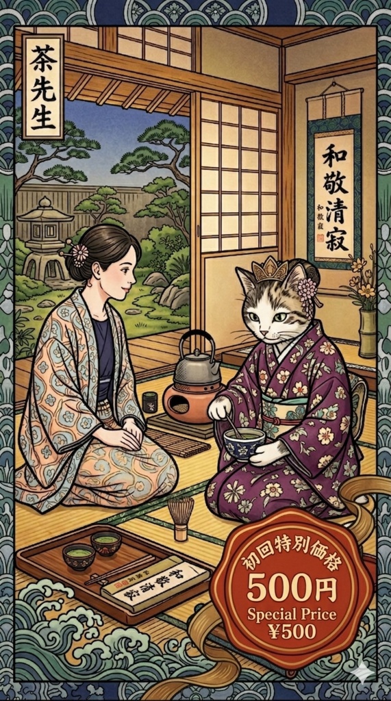 【初回オープン記念・500円】浮世絵風和風猫の塗り絵 3種セット（線画＆完成版） [Grand Opening Special: 500 JPY] Ukiyo-e Style Japanese Cat Coloring Set - 3 Patterns