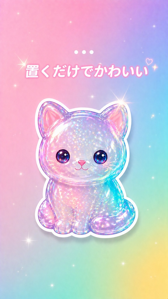ボンボンドロップ｜ホログラムきらめきデジタルステッカー5点セット｜ゆめかわ・透過PNG素材 Bonbon Drop Hologram Kawaii Sticker Set (5 PNG, Transparent)