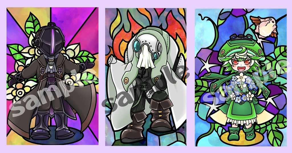 背景ステンドグラス風アクリルキーホルダー(ボンドルド・ギャリケー・プルシュカ)