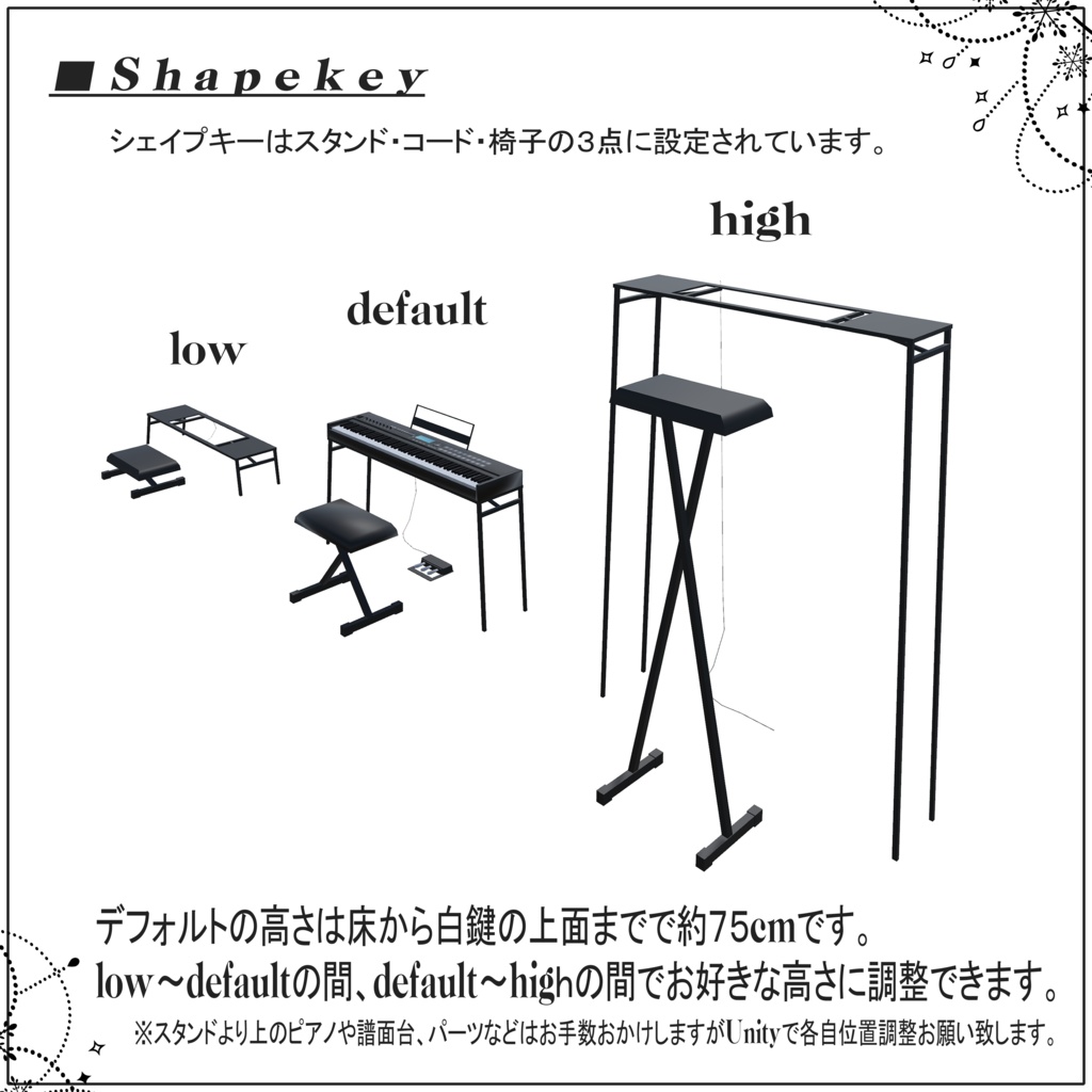 88鍵盤スタンド付きステージピアノ/StagePiano88「VRChat使用想定」ver1.0.0_UV配置参考画像追加版