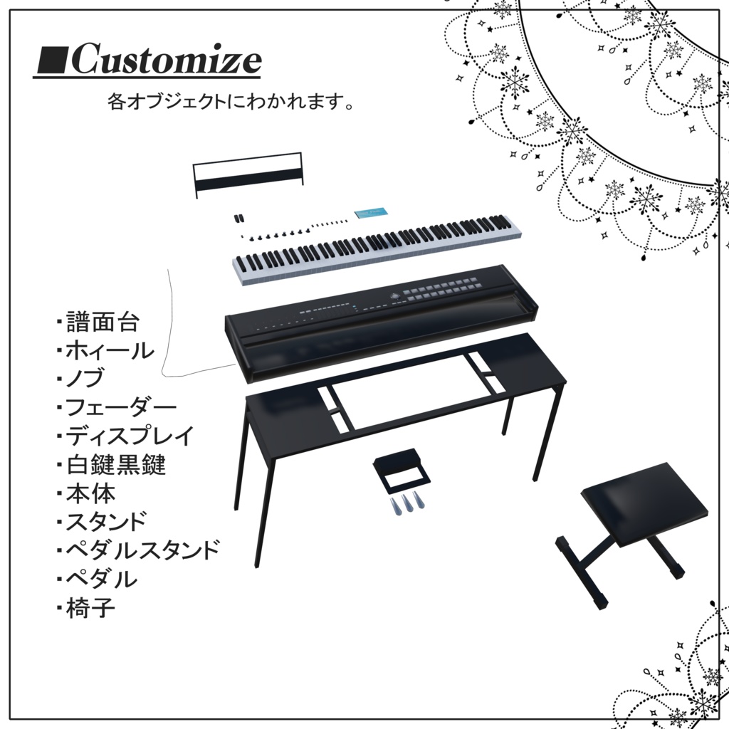 88鍵盤スタンド付きステージピアノ/StagePiano88「VRChat使用想定」ver1.0.0_UV配置参考画像追加版