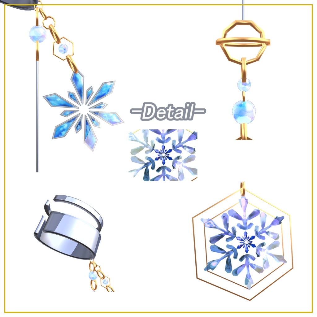 揺れる雪の結晶 イヤーカフ「VRC使用想定」