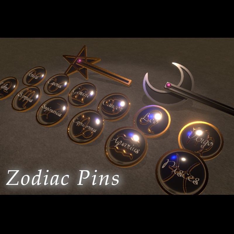 【3Dモデル】Zodiac Pins(12星座ピンズ)【アクセサリー】