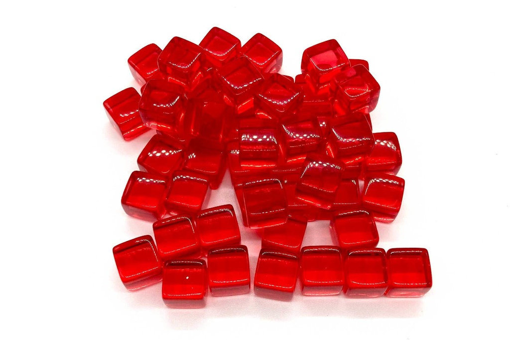 【50個】透明プラスチックキューブ赤10mm