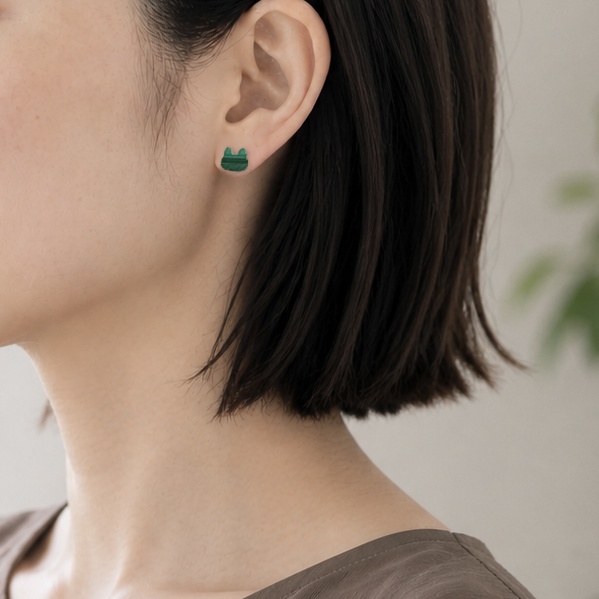 マラカイト 緑猫ピアス -Cornucopia Jewelry-