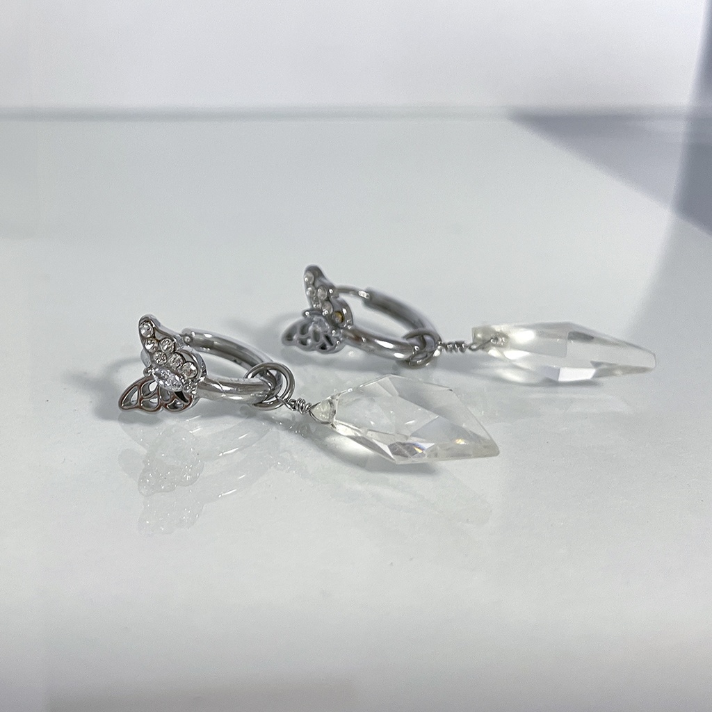 クリスタル(水晶)×バタフライモチーフ フープピアス -Cornucopia Jewelry-