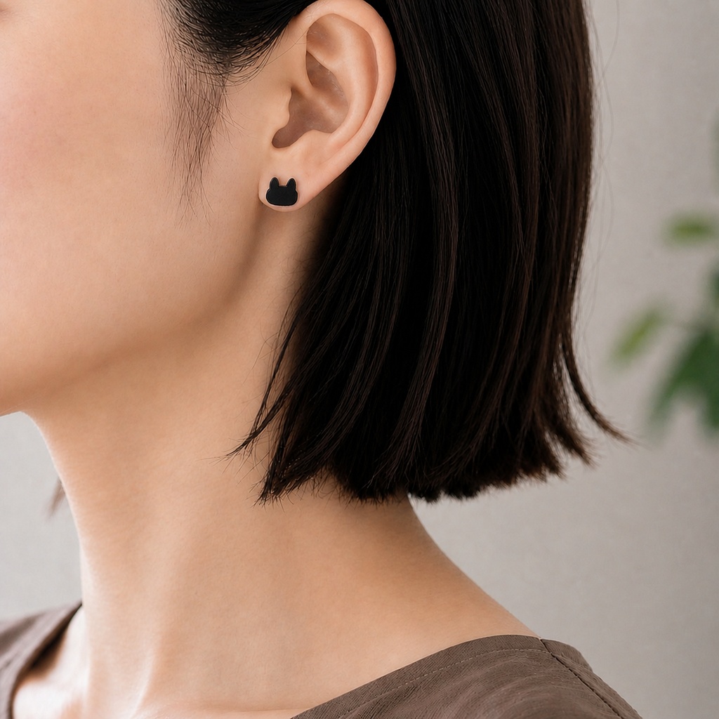 オニキス 黒猫ピアス -Cornucopia Jewelry-
