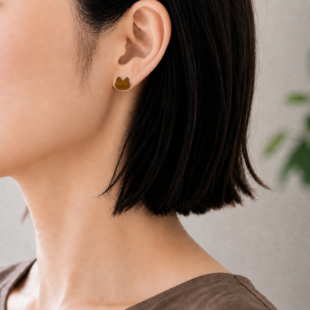 タイガーアイ 茶トラ猫のピアス -Cornucopia Jewelry-