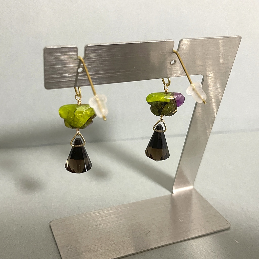 コッパーとスモーキクオーツのピアス
