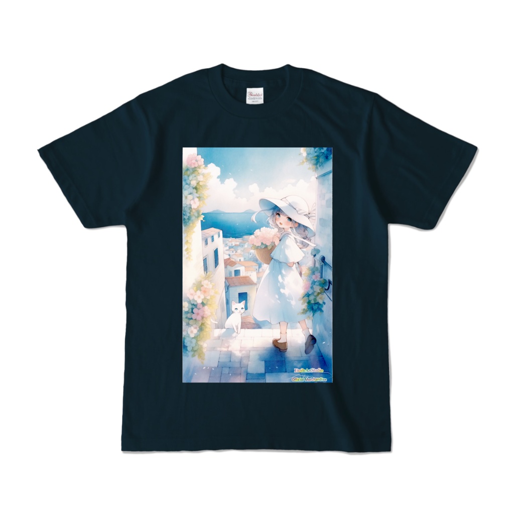 「海辺の町で」カラーTシャツ(ターコイズ・ネイビー、各 枠有り・枠無しデザイン)