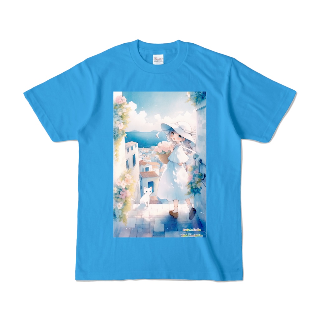 「海辺の町で」カラーTシャツ(ターコイズ・ネイビー、各 枠有り・枠無しデザイン)