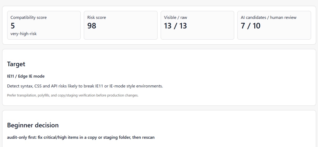 IE11 / Edge IEモード互換性チェックツール - Legacy Web Compatibility Auditor Pro v1.0.1