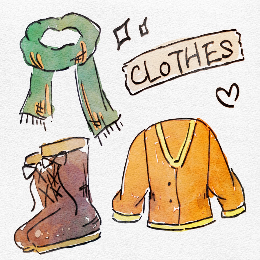 【水彩イラスト】　秋の洋服　セット　【素材】