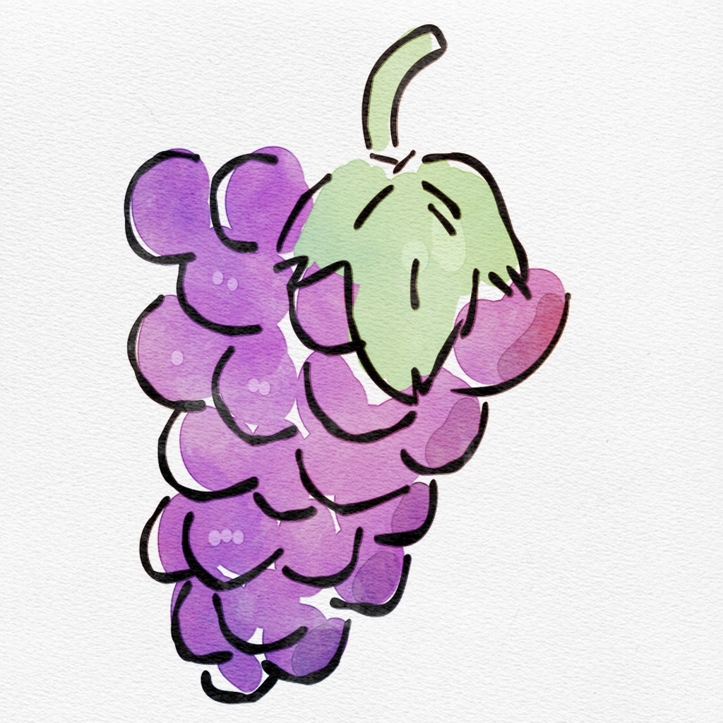 【水彩イラスト】 秋のフルーツ・果物 【素材】りんご、ぶどう、柿、梨、オレンジ