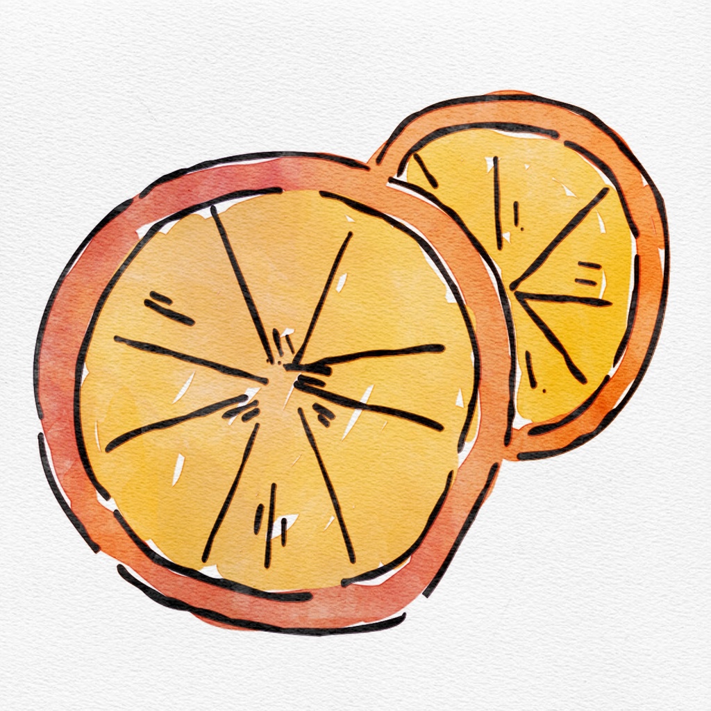 【水彩イラスト】 秋のフルーツ・果物 【素材】りんご、ぶどう、柿、梨、オレンジ