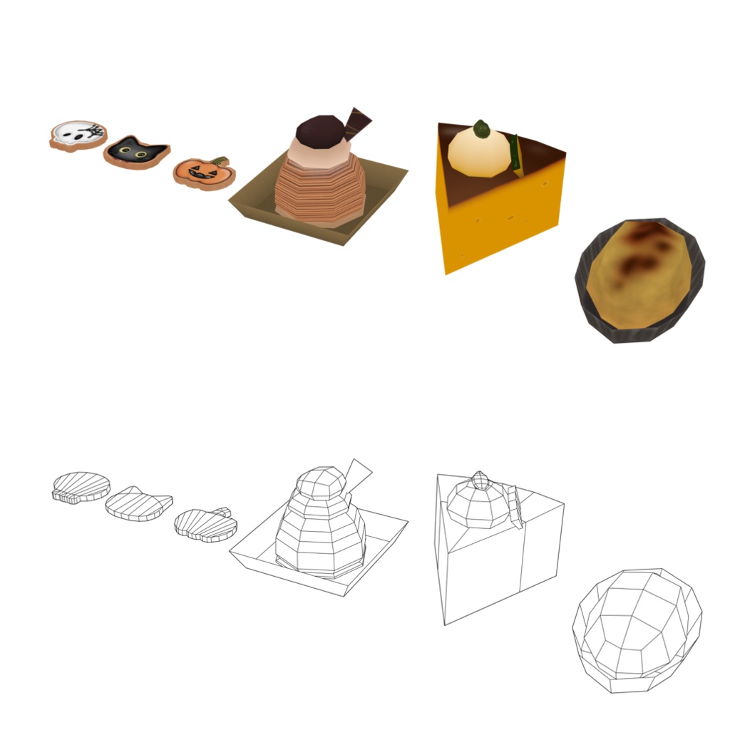 秋スイーツ4種【FBX&Texture】