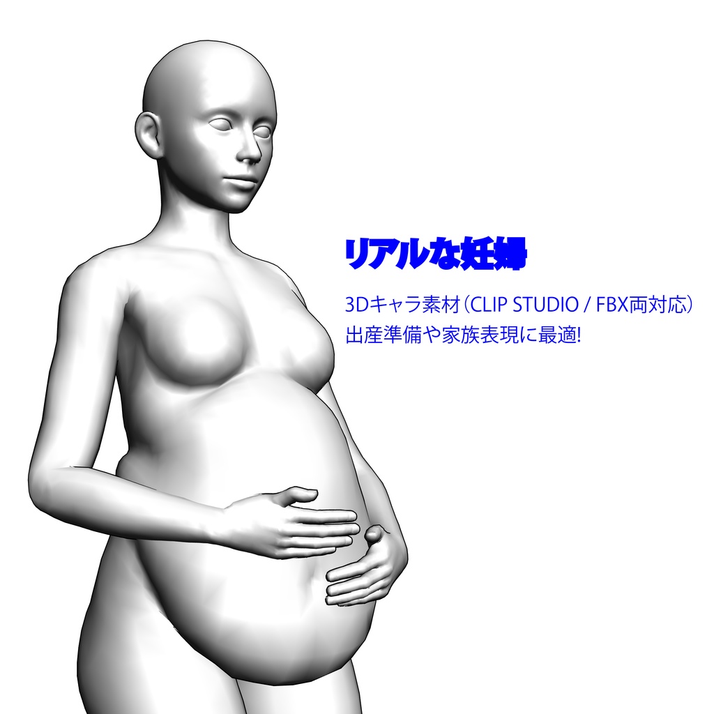 リアルな妊婦 3Dキャラ素材(CLIP STUDIO / FBX対応)出産準備や家族表現に最適!