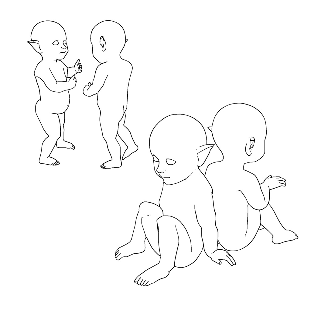 表情まで動かせるリアルな赤ちゃんエルフ 3Dキャラ素材(FBX対応)転生漫画・ファンタジーシーンに最適!【CLIP STUDIO PAINTで使えるおまけつき】