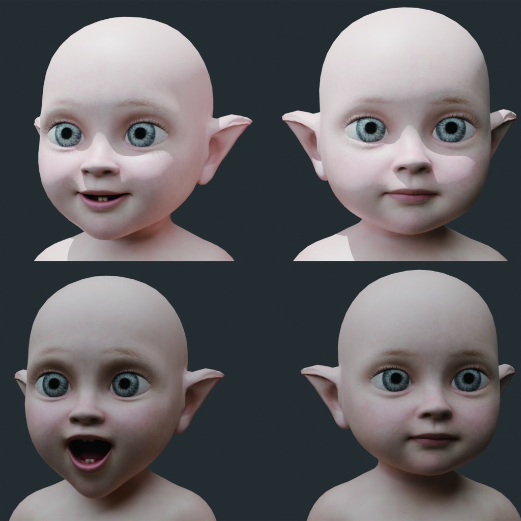 表情まで動かせるリアルな赤ちゃんエルフ 3Dキャラ素材(FBX対応)転生漫画・ファンタジーシーンに最適!【CLIP STUDIO PAINTで使えるおまけつき】