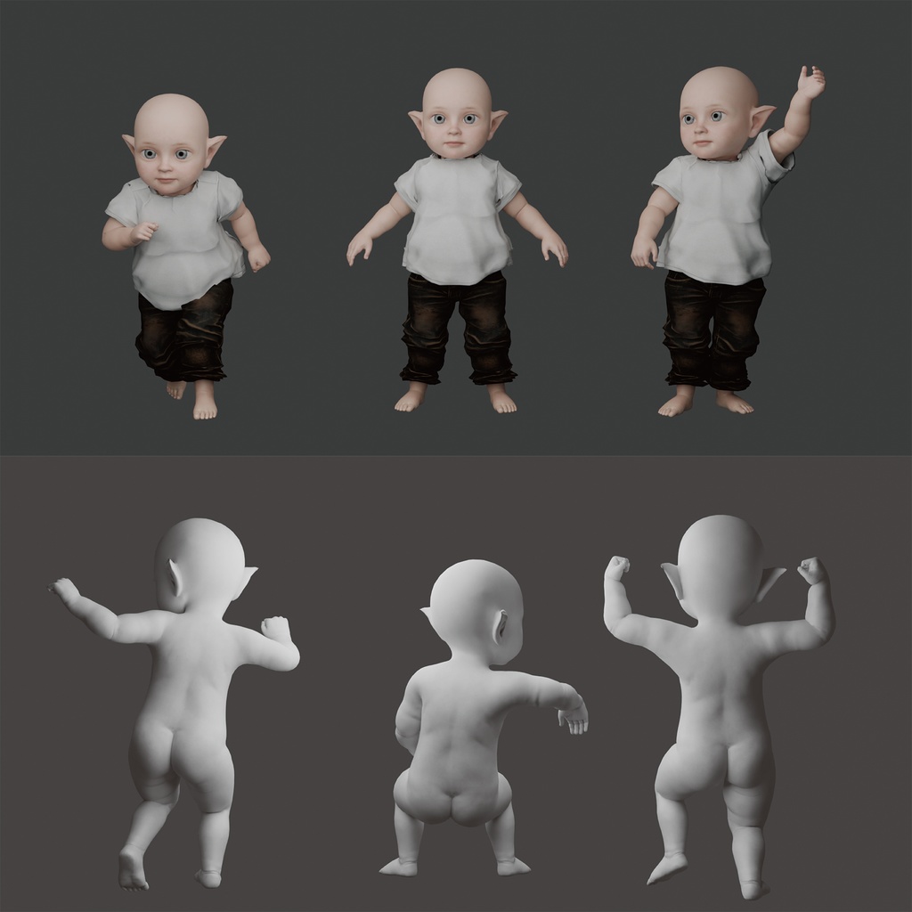 表情まで動かせるリアルな赤ちゃんエルフ 3Dキャラ素材(FBX対応)転生漫画・ファンタジーシーンに最適!【CLIP STUDIO PAINTで使えるおまけつき】