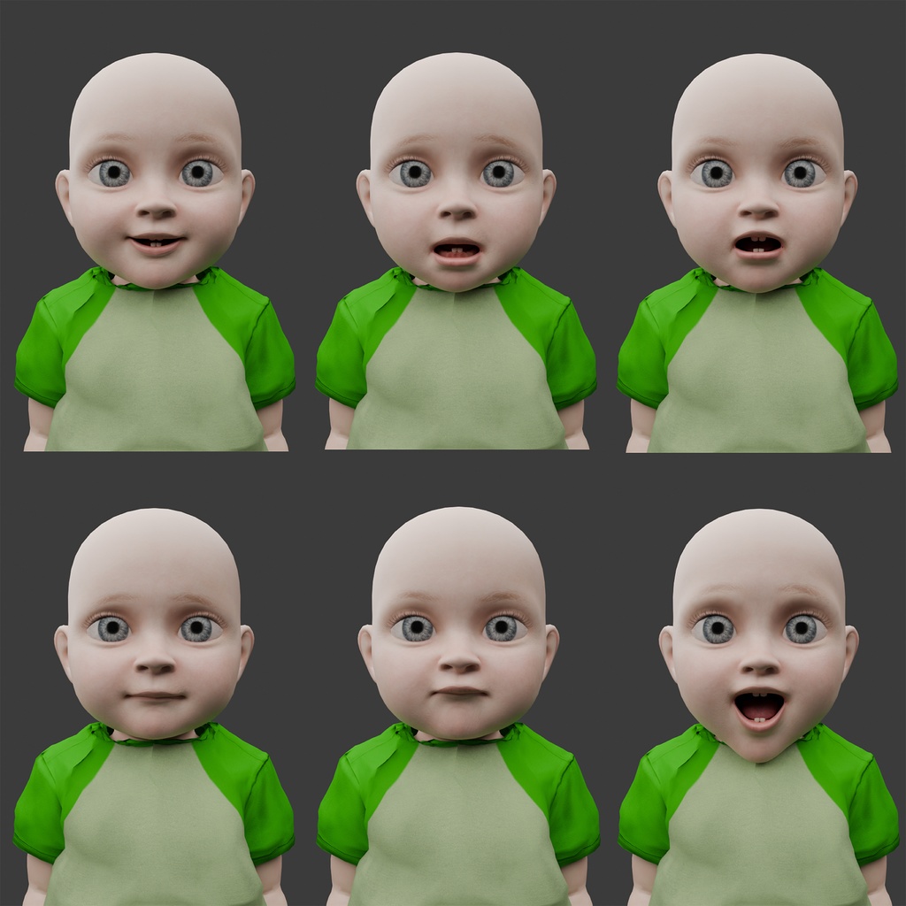 表情まで動かせるリアルな赤ちゃん 3Dキャラ素材(FBX対応)転生漫画・育児シーンに最適!【CLIP STUDIO PAINTで使えるおまけつき】